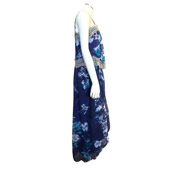 Twelfth Street by Cynthia Vincent Small Navy Floral Silk Maxi Dress Coastal Chic - Picture 6 of 16